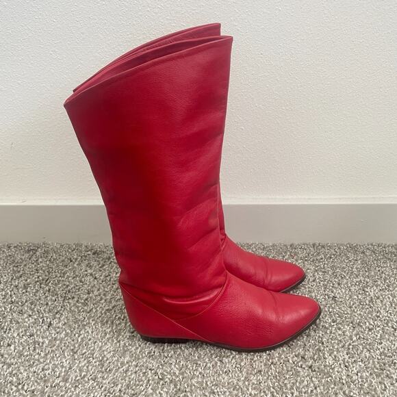 Vintage 80s Leather Calf High Boots US 6.5 Red Argentina Rodeo Western Point Toe - Picture 1 of 12